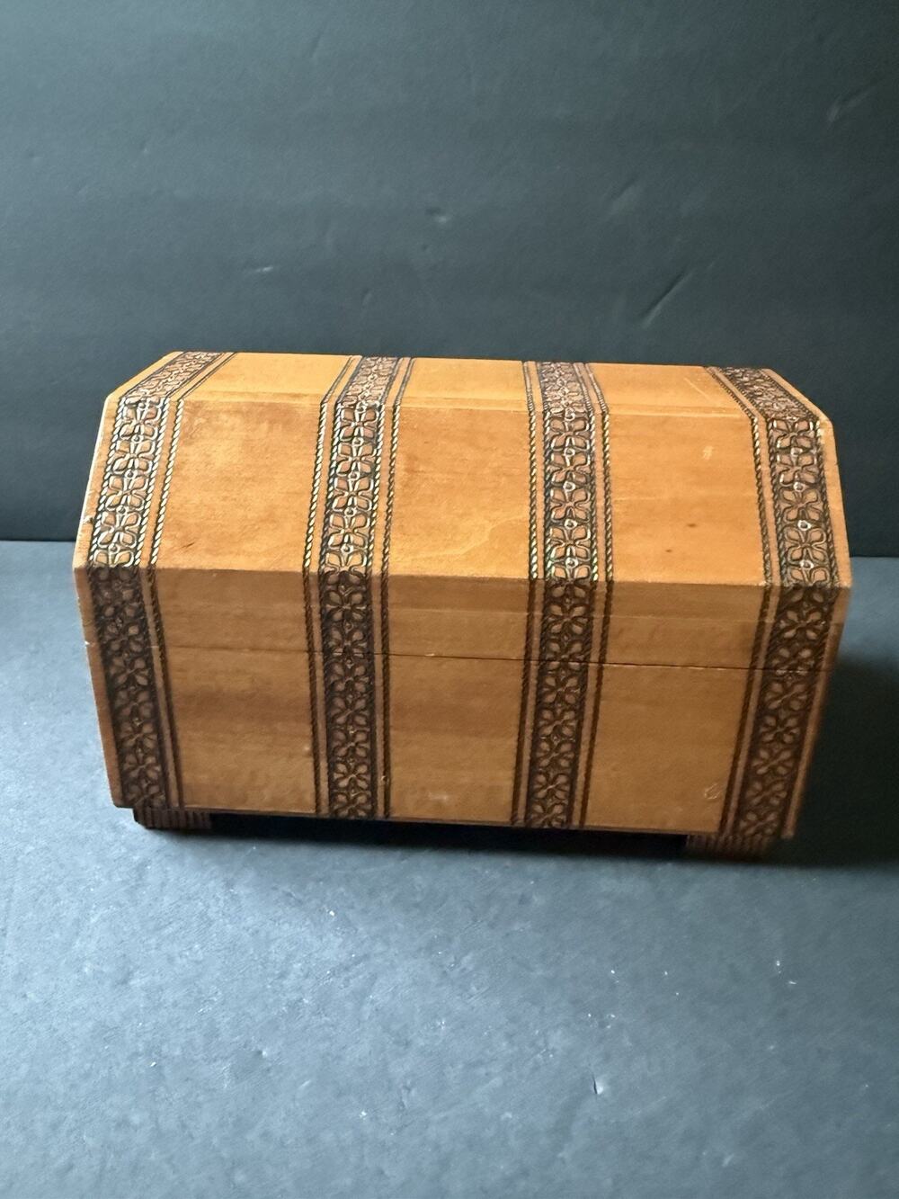 Design Philipp Handcarved Wood Box Chest Trunk Sweden Brown MCM Jewelry Chest